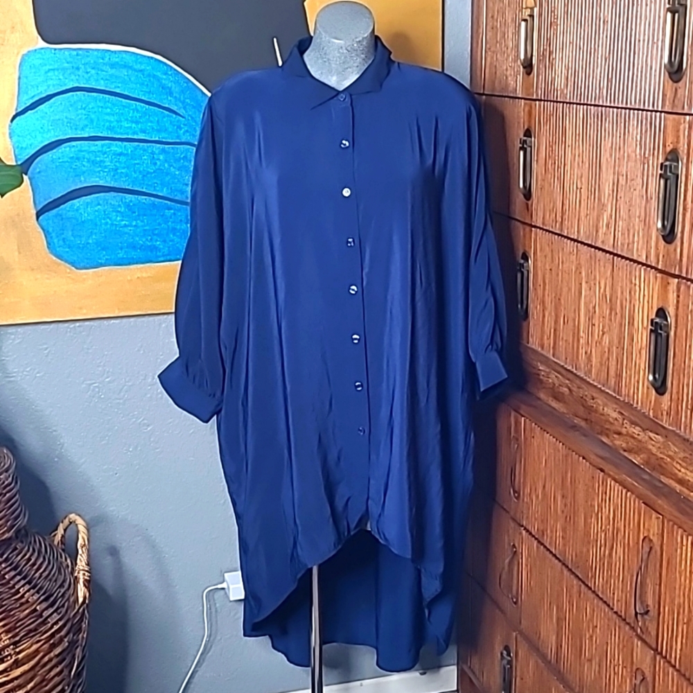 Womens Button Down Tunic Shirt Dubgee Navy Size 1X